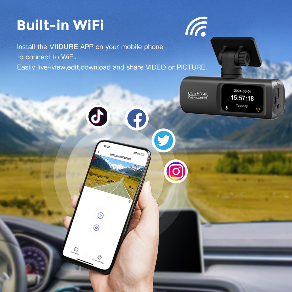 4K Dash Cam Front and Rear WiFi Dual Lens Car Camera with GPS